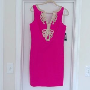 Lilly Pulitzer hot pink cocktail dress with gold detail